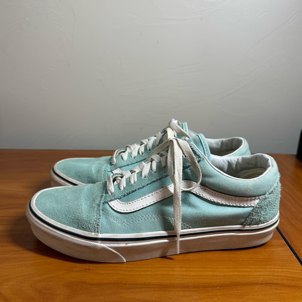 Vans Old Skool Low Top Sneaker Suede Leather Skate Teal Light Blue W9.5